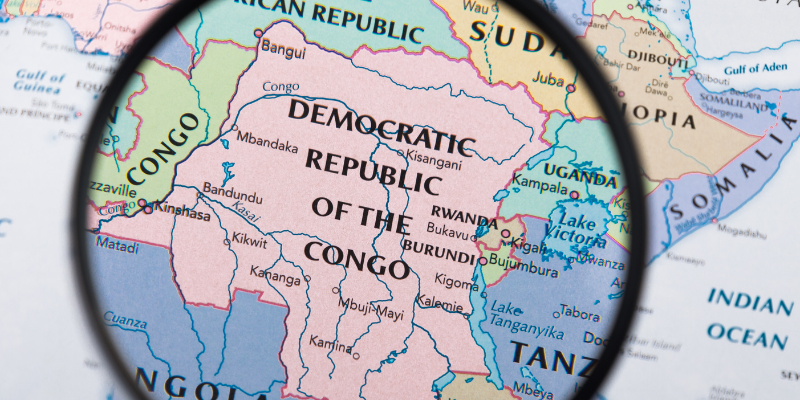 Map focusing on Democratic Republic of the Congo