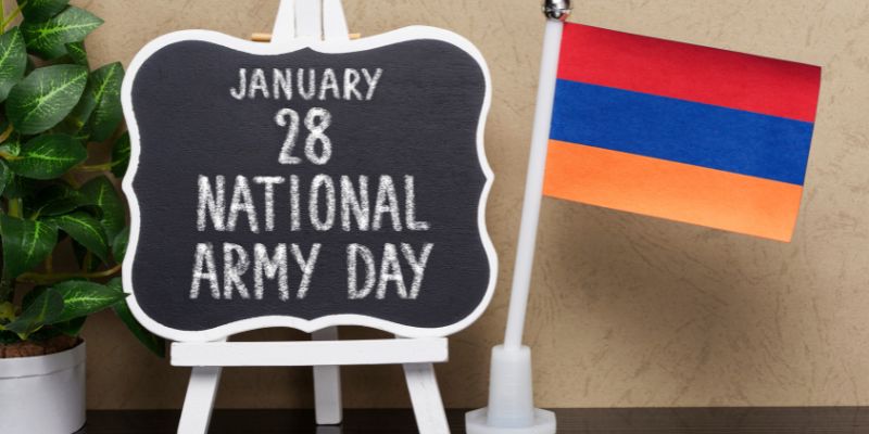 National Army Day on a sign and the Armenian flag