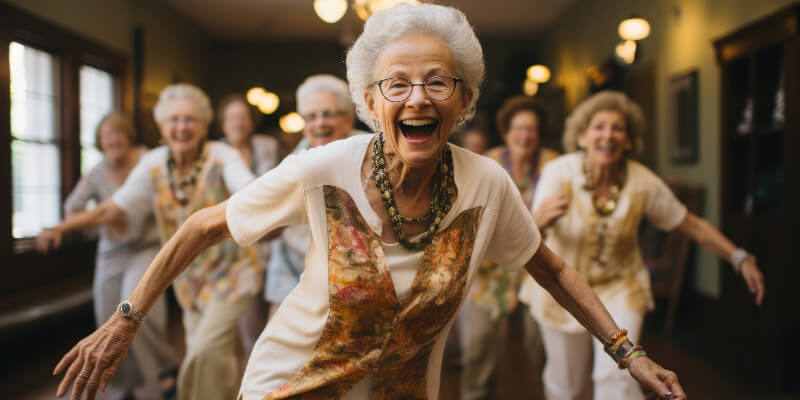 happy senior citizens running 
