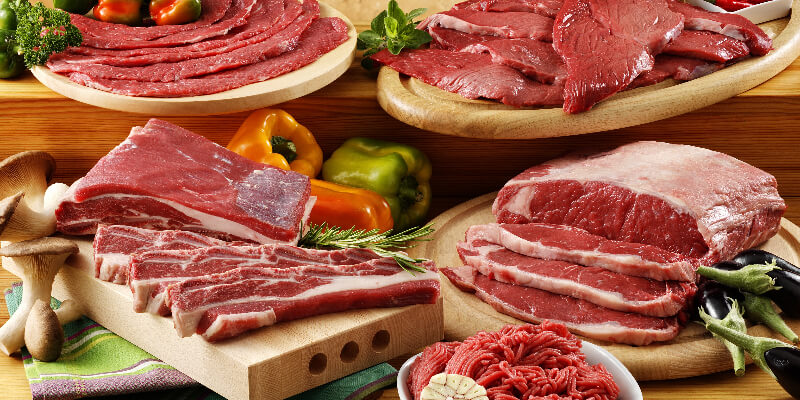 a displays of various meat cuts